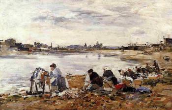 尤金 佈丹 Laundresses on the Bankes of the Touques